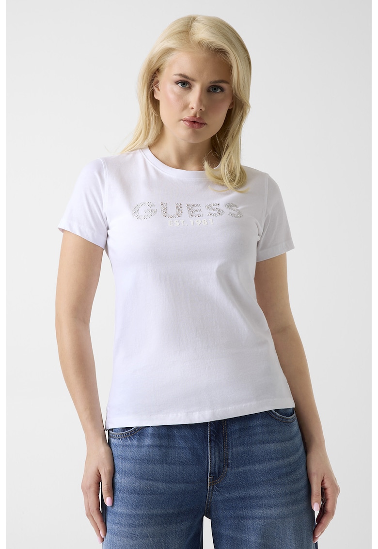 Tricou regular fit cu aplicatie logo - Alb