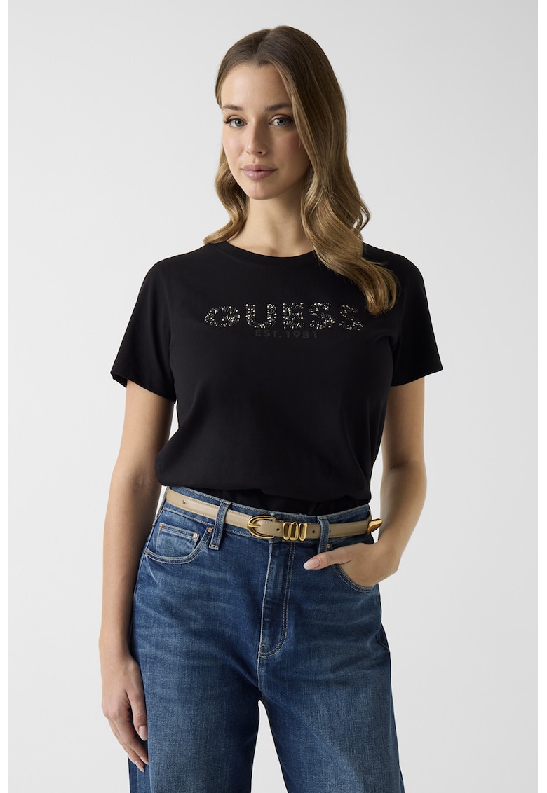 Tricou regular fit cu aplicatie logo - Negru