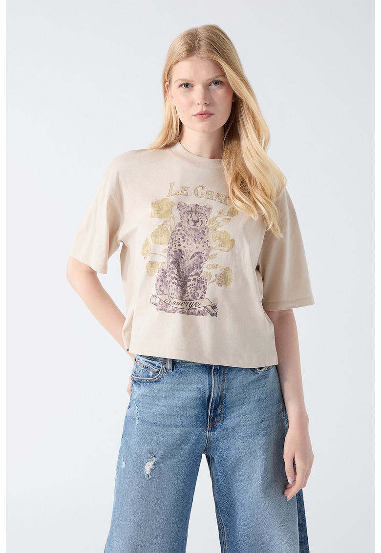 Tricou din bumbac cu imprimeu - Alb/Negru