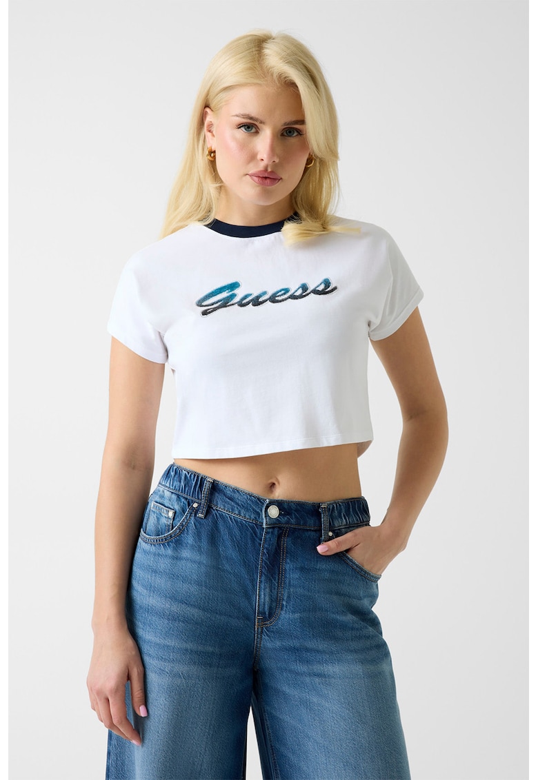 Tricou crop cu aplicatie logo - Albastru ultramarin/Albastru royal/Alb optic