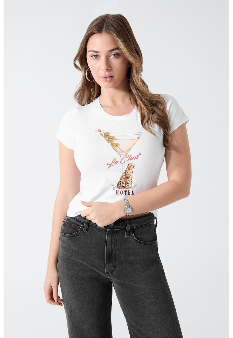 Tricou slim-fit din amestec de bumbac cu imprimeu - Portocaliu/Coral/Verde pal/Alb optic