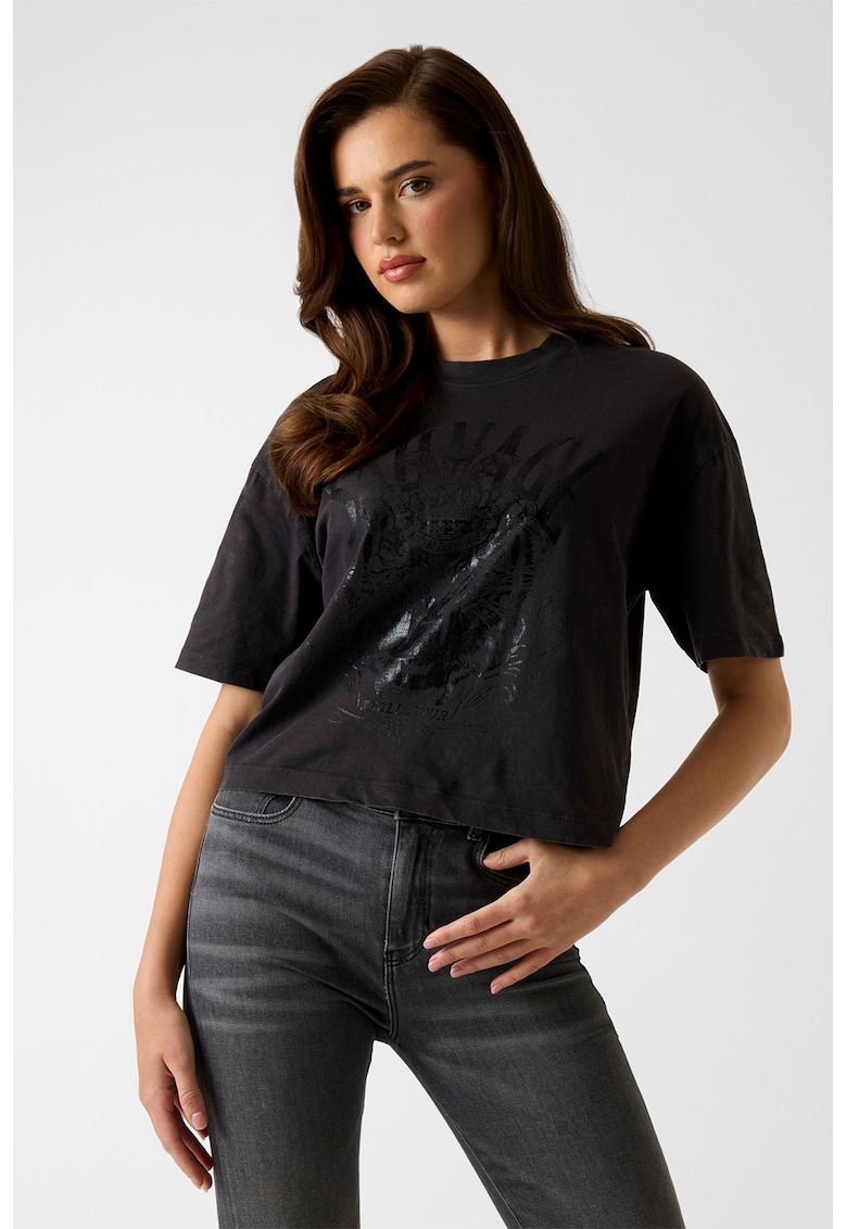 Tricou lejer cu imprimeu - Gri antracit