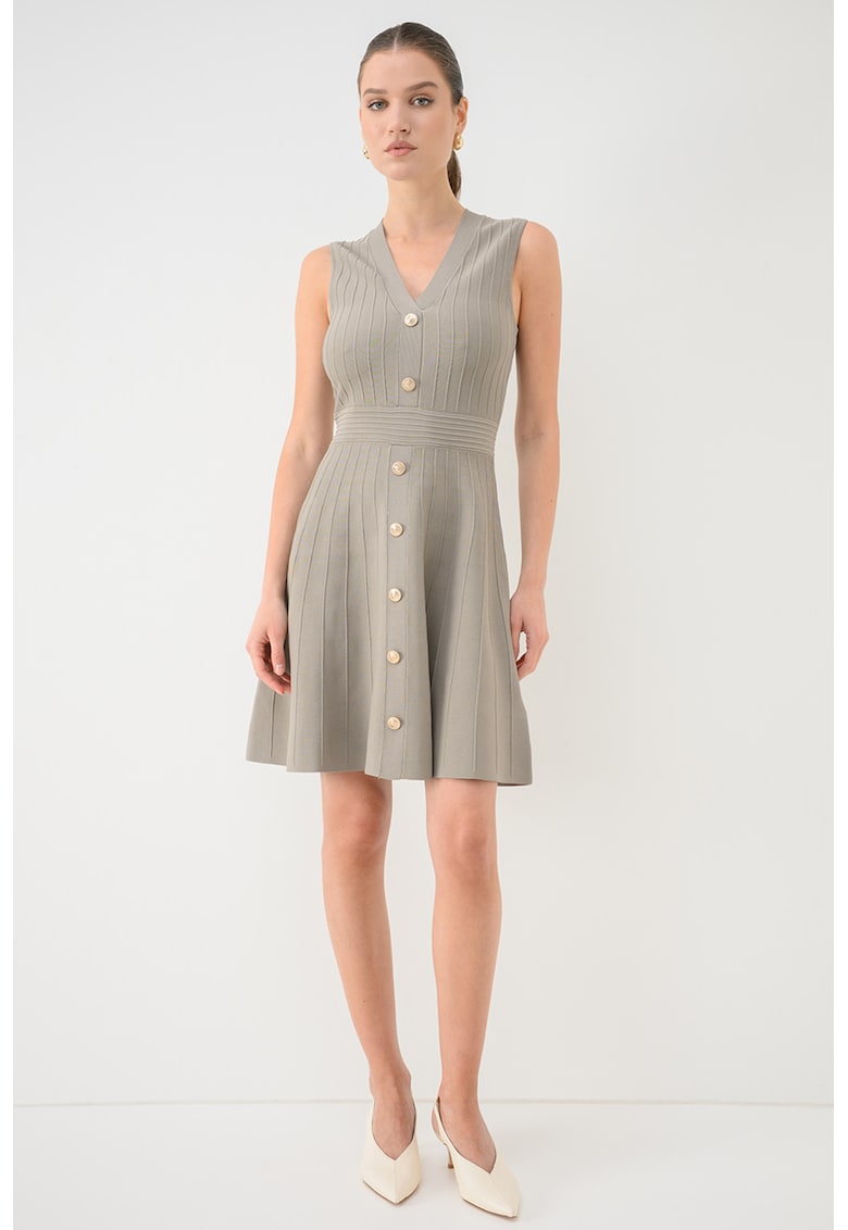 Rochie tricotata fin cu decolteu in V - Verde sparanghel