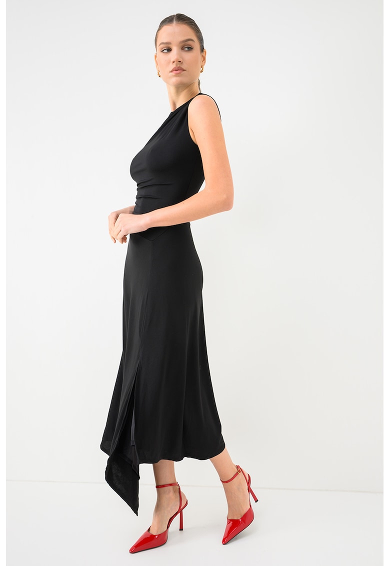 Rochie din amestec de lyocell cu slit lateral - Negru