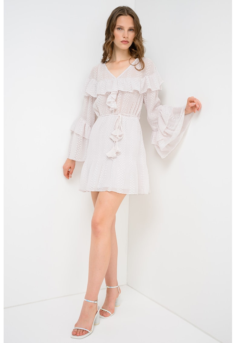 Rochie mini cu volane si canafi - Alb murdar