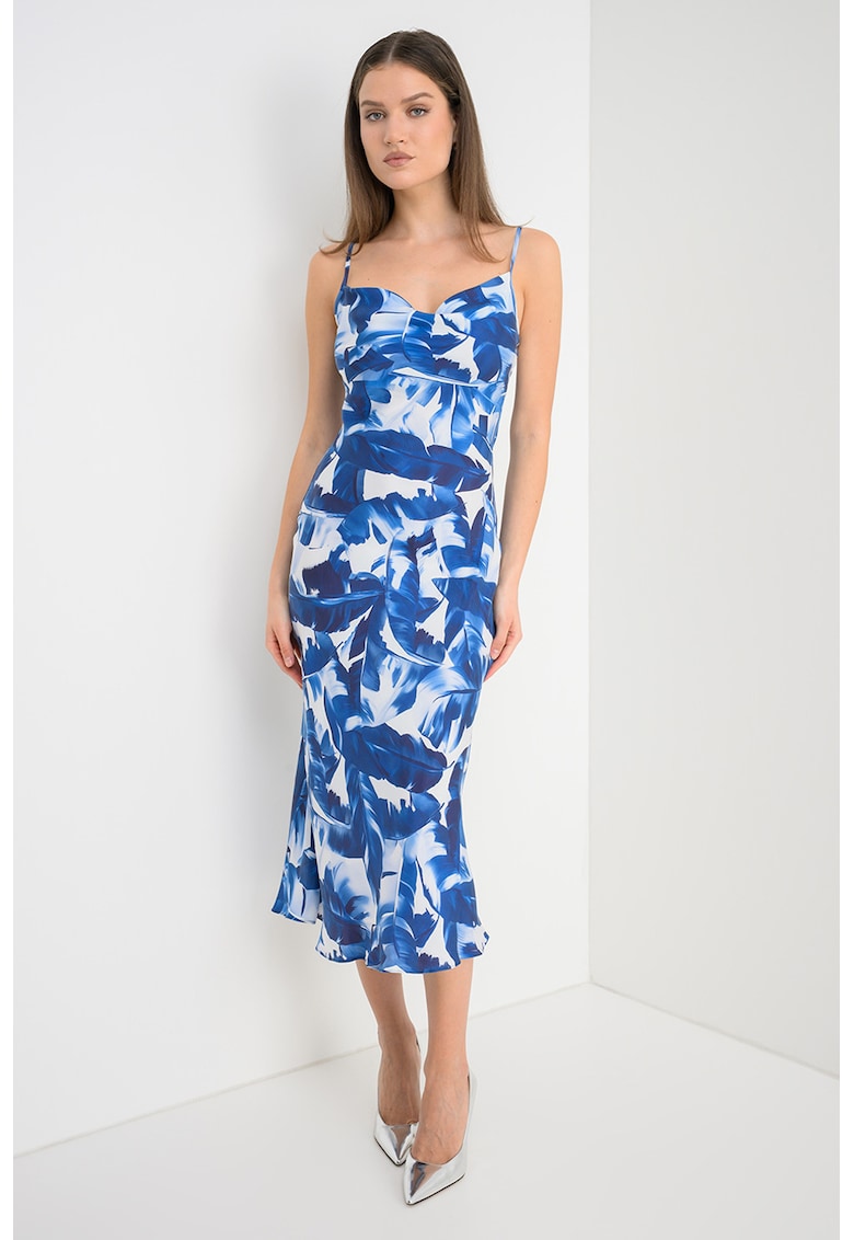 Rochie din amestec de lyocell cu decolteu drapat - Alb/Albastru