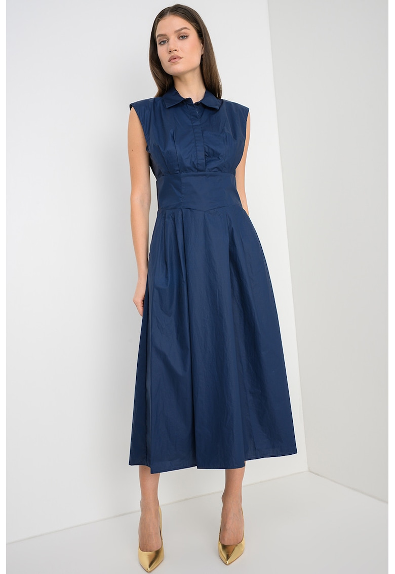 Rochie evazata din bumbac cu model uni - Bleumarin