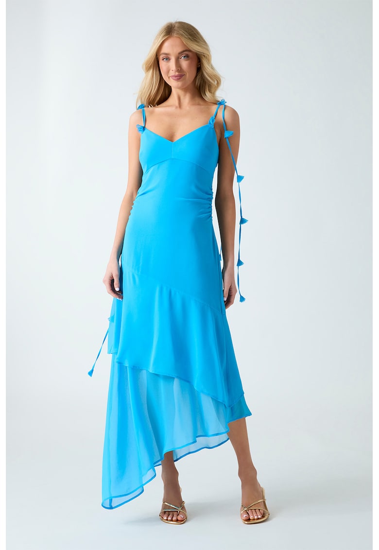 Rochie asimetrica cu decolteu in V - Albastru royal