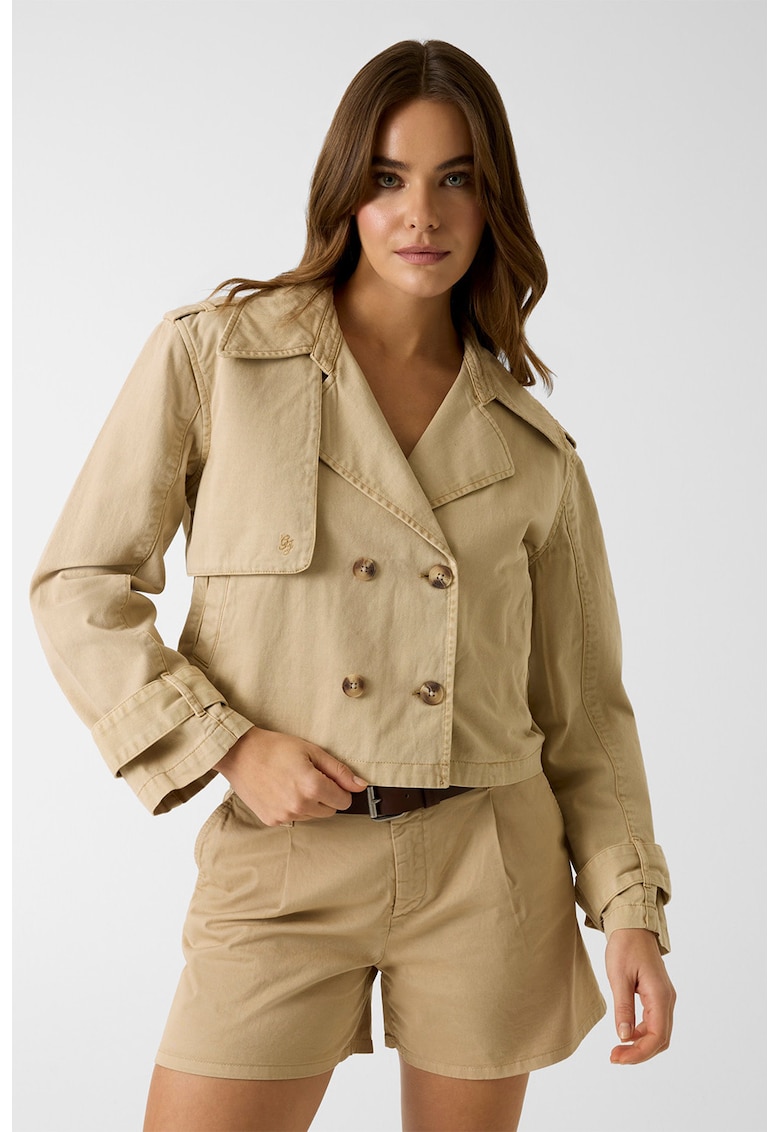 Jacheta din bumbac cu doua randuri de nasturi - Maro camel