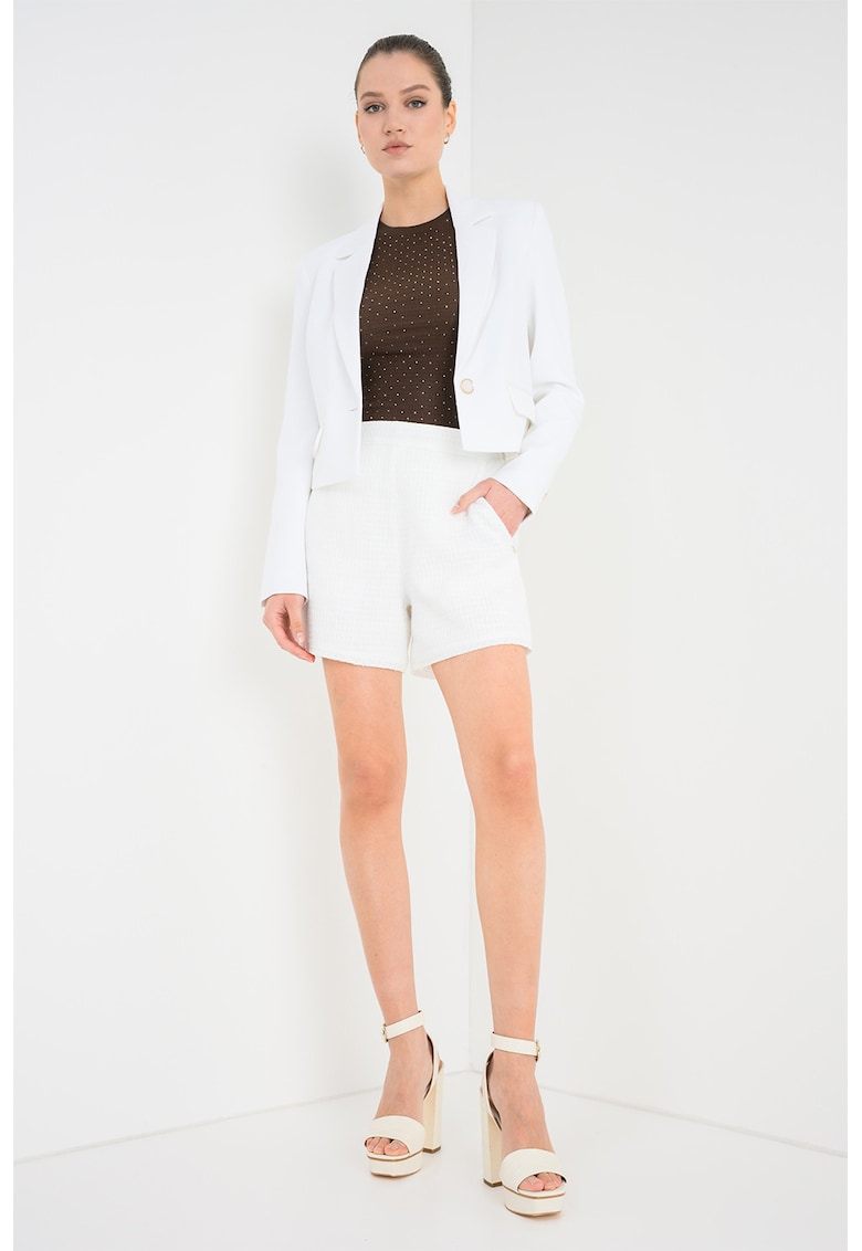Sacou crop cu model uni si buzunare cu clapa - Alb murdar