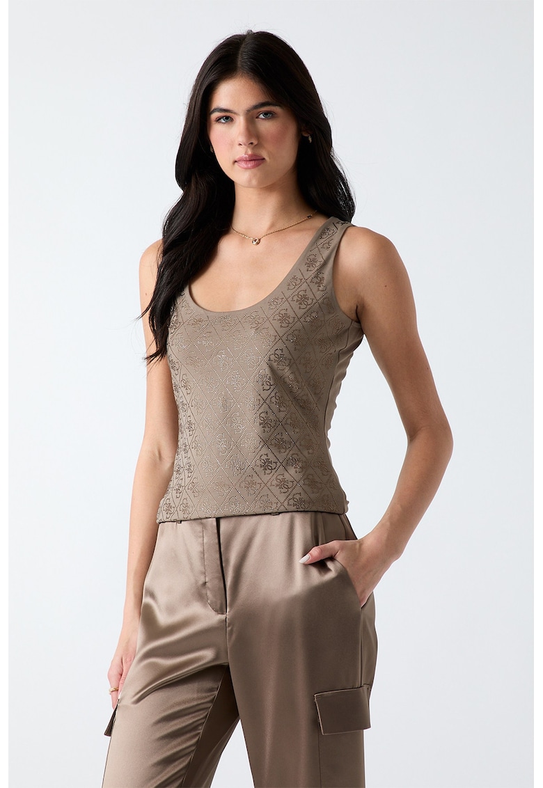 Top slim-fit cu model monograma - Auriu/Maro deschis