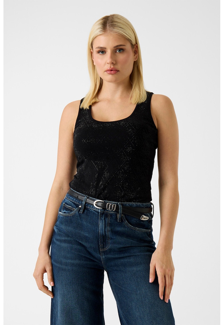 Top slim-fit cu model monograma - Negru/Argintiu