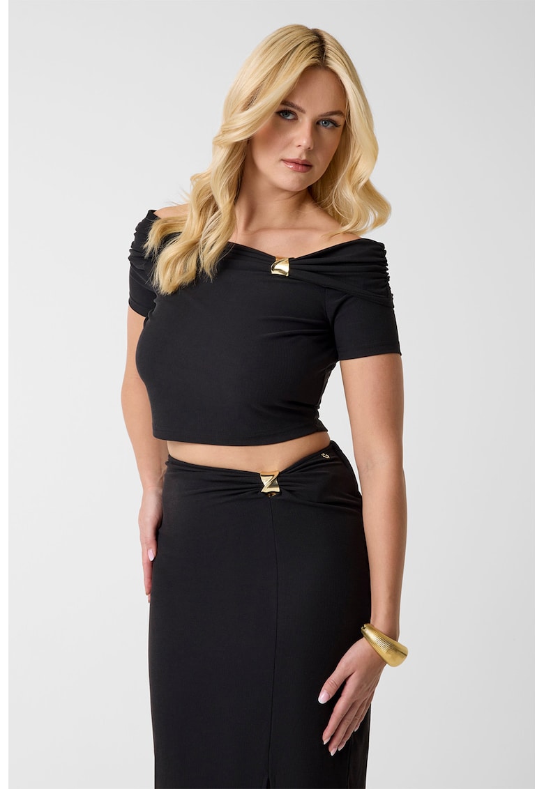 Bluza crop din amestec de modal cu fronseu - Auriu/Negru