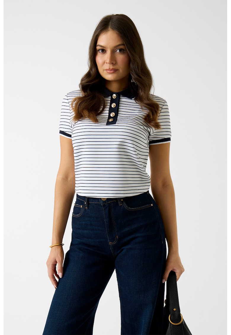 Tricou polo cu dungi - Alb/Negru