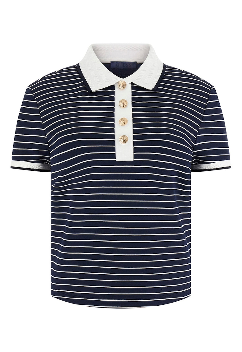 Tricou polo cu dungi - Alb/Bleumarin