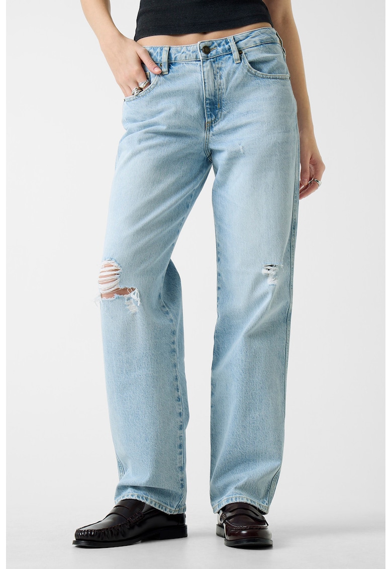 Blugi relaxed fit cu detalii cu aspect deteriorat - Albastru deschis