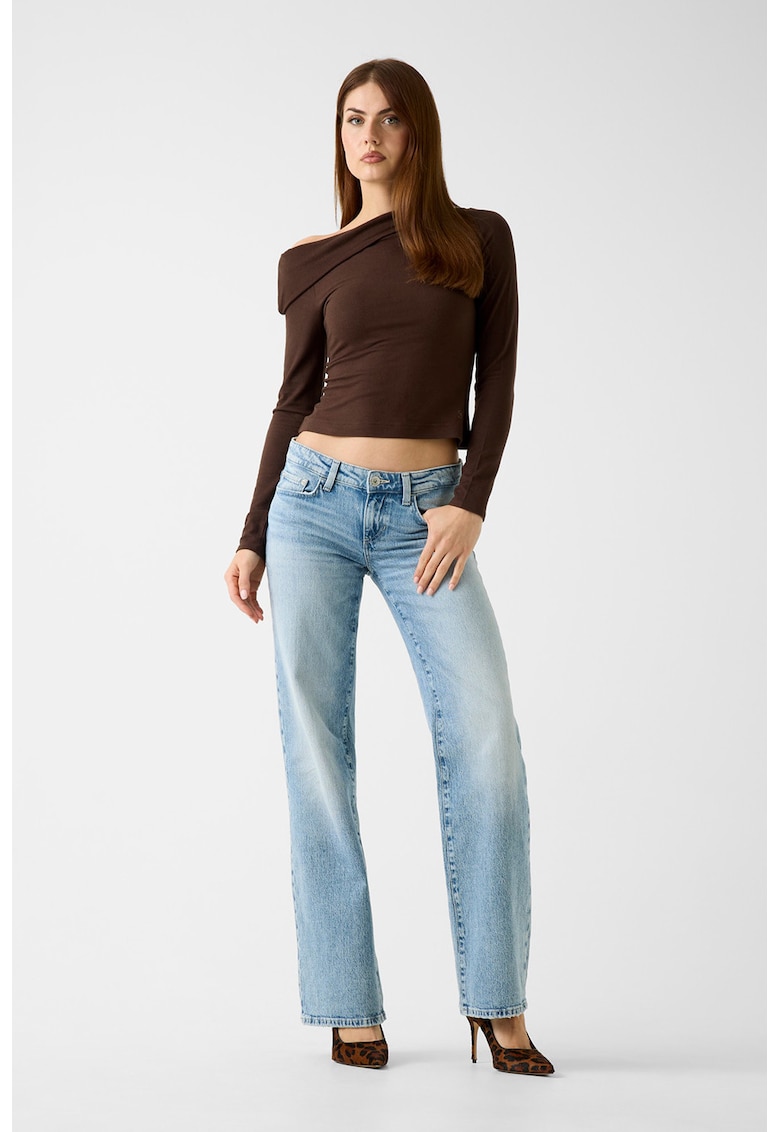 Blugi mid-cut cu croiala dreapta si aspect decolorat - Albastru deschis