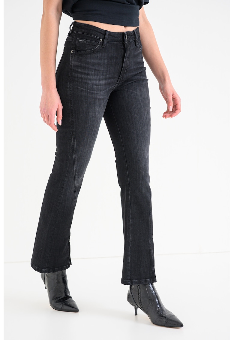 Blugi bootcut cu talie inalta si slituri frontale - Negru
