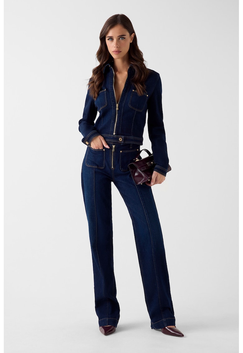 Blugi evazati cu detalii cu pensa - Bleumarin