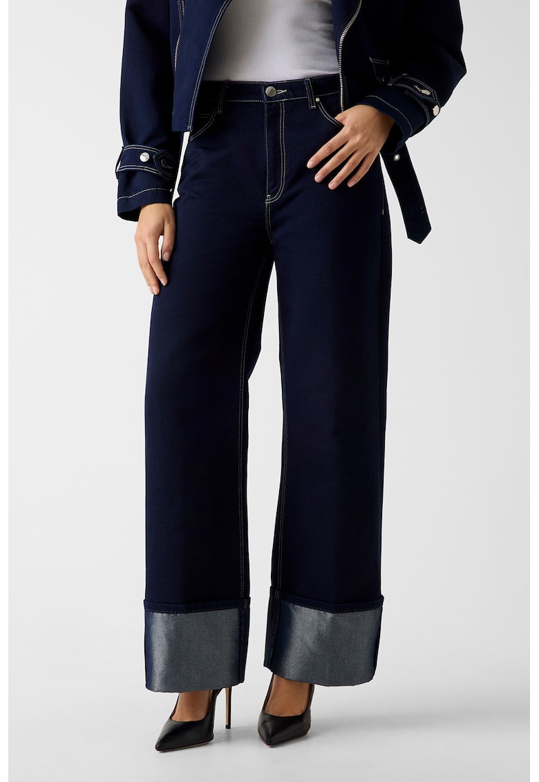 Blugi cu croiala ampla - talie inalta si terminatie rulata - Albastru ultramarin