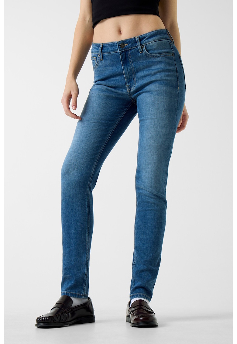 Blugi skinny din amestec de lyocell cu talie inalta - Albastru