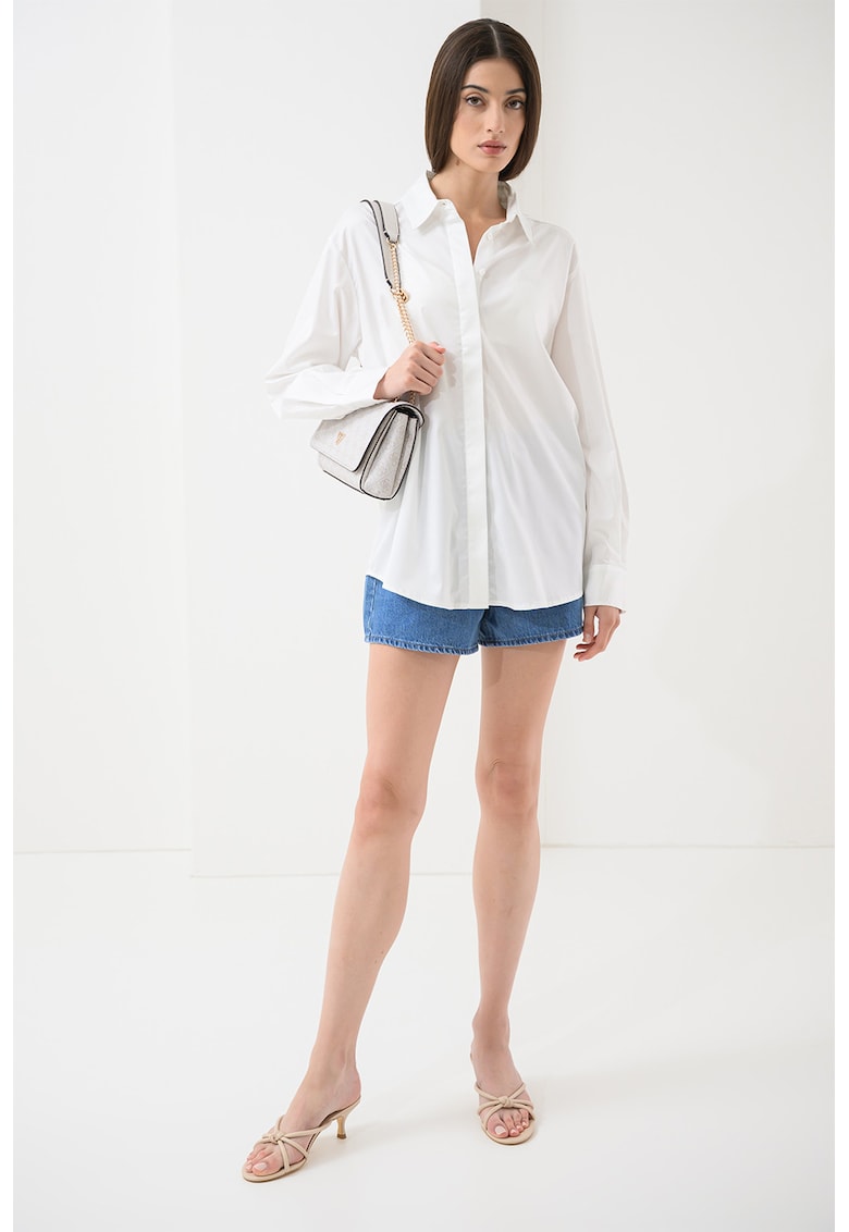 Guess Camasa din amestec de bumbac cu model uni - Alb
