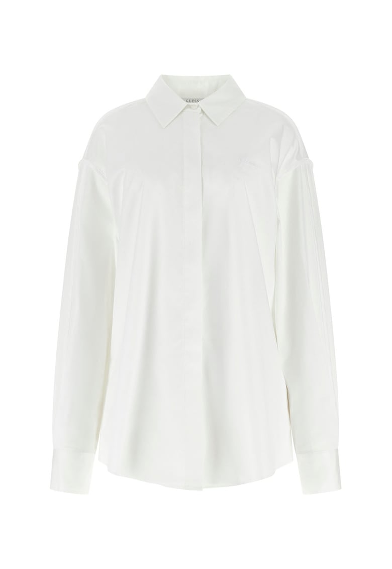 Camasa din amestec de bumbac cu model uni - Alb