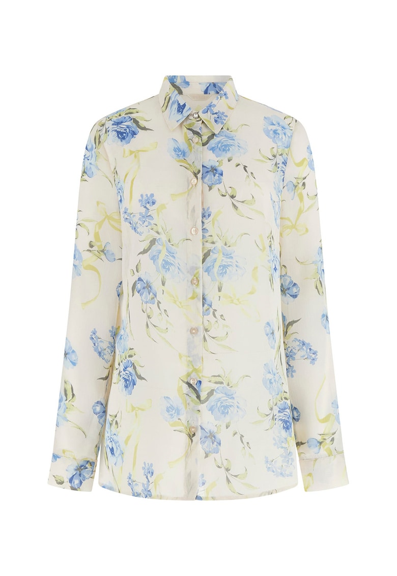 Camasa vaporoasa cu model floral - Alb/Galben/Albastru