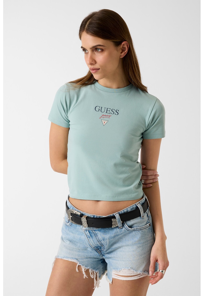 Tricou crop cu croiala cambrata si logo - Rosu/Verde persan