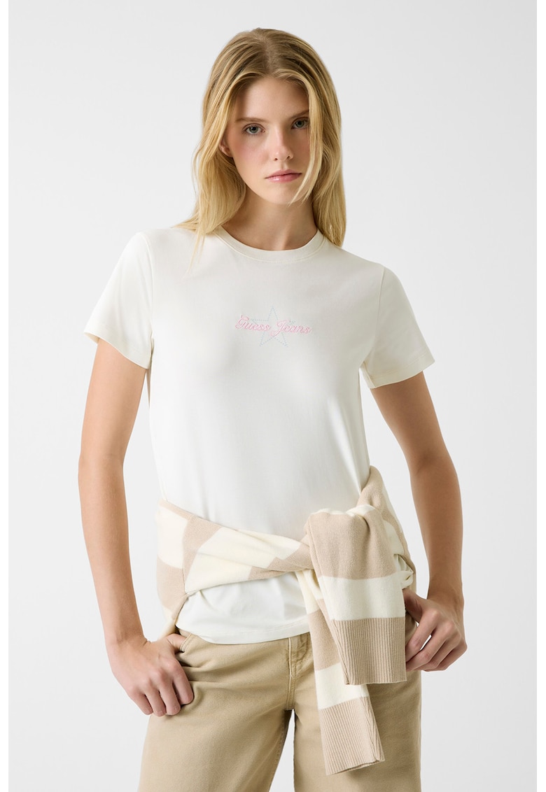 Tricou cu decolteu la baza gatului - Alb fildes