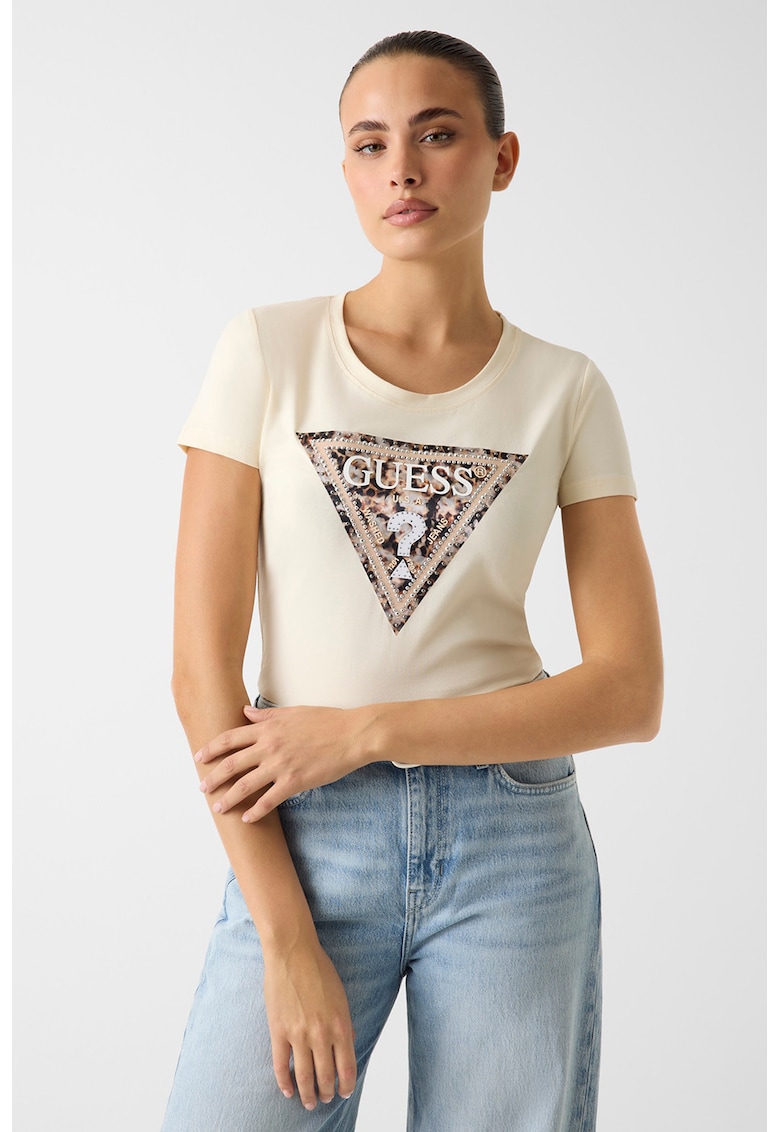 Tricou cu imprimeu logo - Bej/Crem