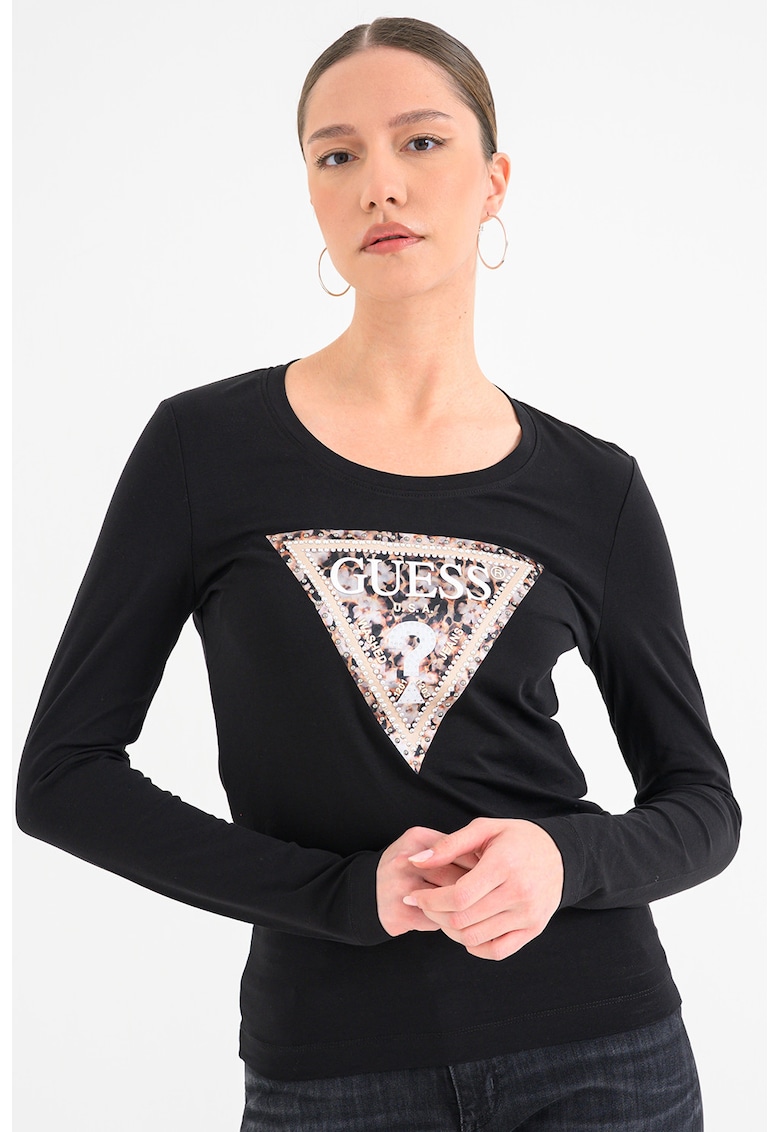 Bluza slim fit cu logo decorat - Negru