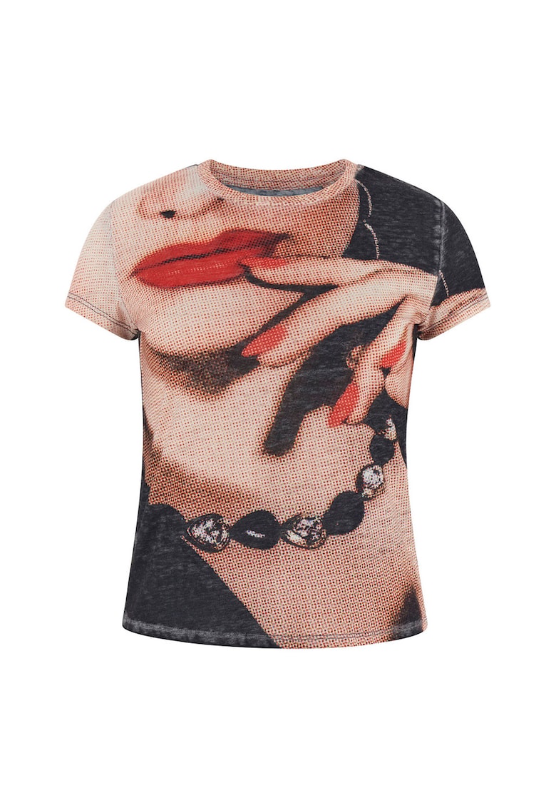 Tricou cu imprimeu foto - Negru/Bej