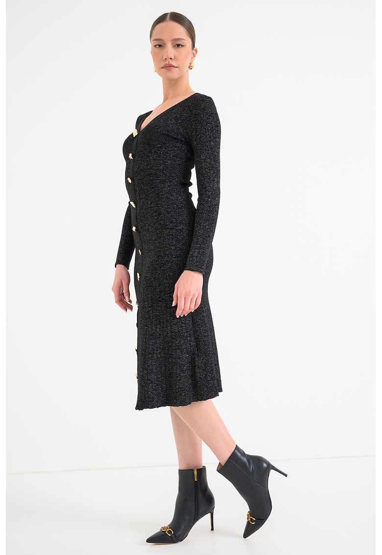 Rochi midi din tricot cu nasturi metalici - Auriu/Negru