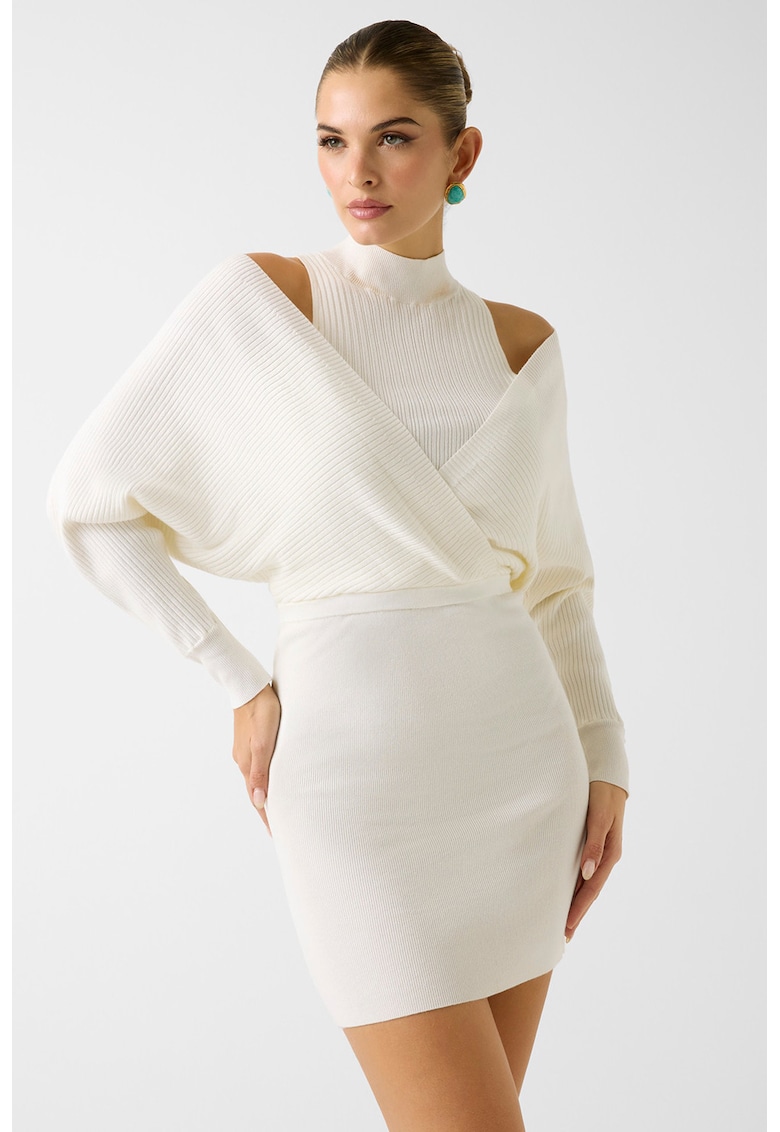 Rochie mini 2-in-1 tricotata - Alb fildes