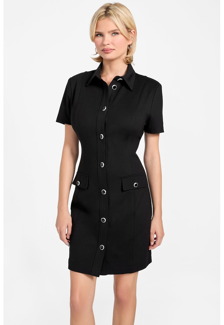 Rochie cu nasturi si maneci scurte - Negru