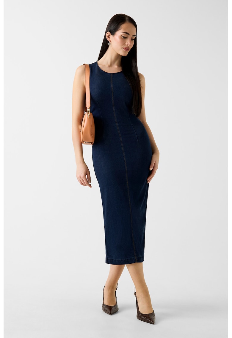 Rochie din amestec de lyocell cu slit pe partea din spate - Bleumarin