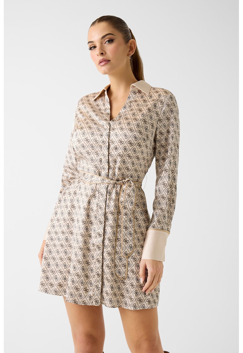 Rochie-camasa scurta cu monograma - Maro/Bej deschis