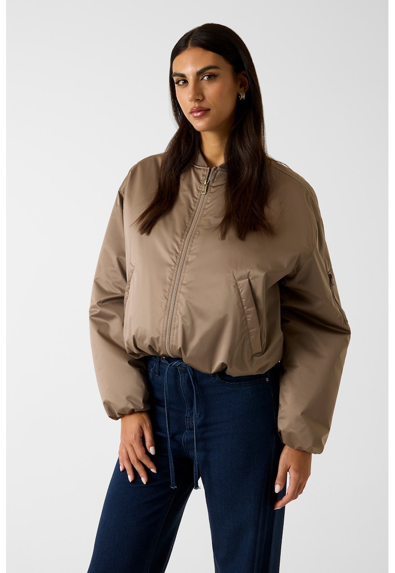 Jacheta bomber din satin cu amortizare - Maro deschis