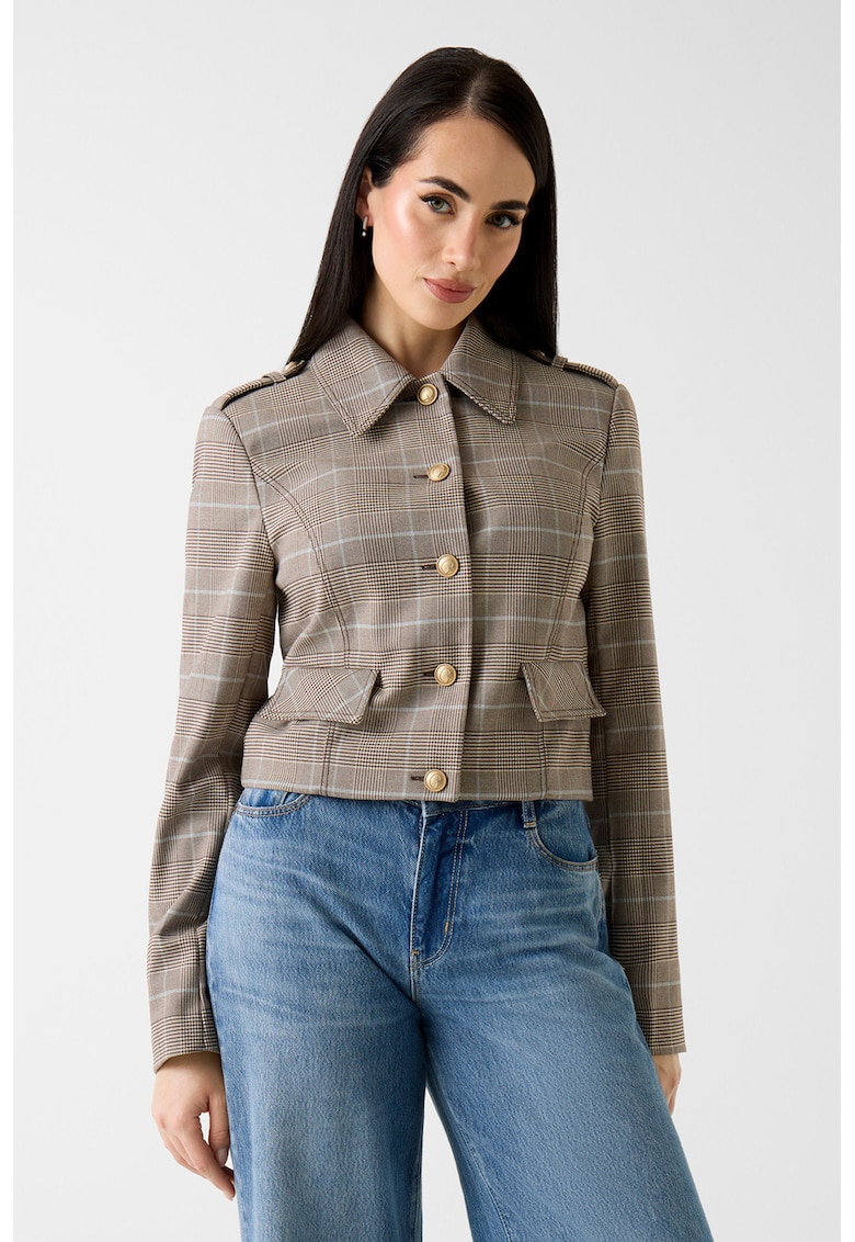 Sacou cu model in carouri - Maro/Albastru deschis