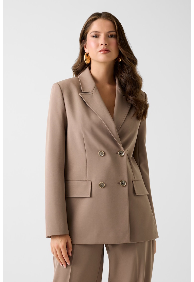 Sacou cu revere decupate - Maro camel