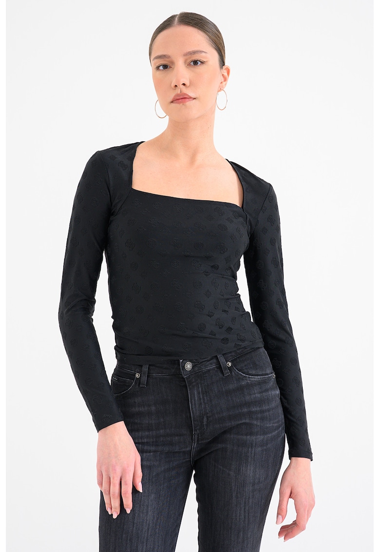 Bluza slim fit din jacquard - Negru