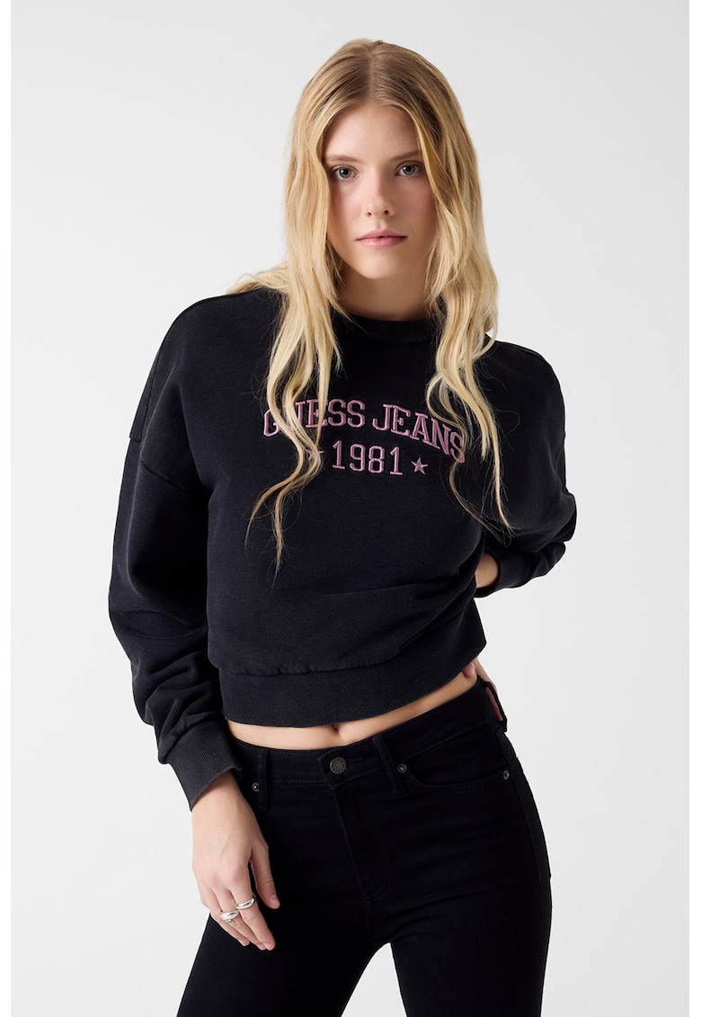 Hanorac crop cu logo - Negru