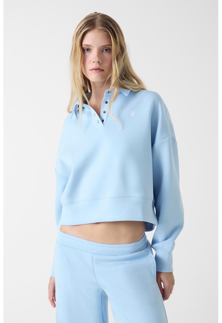 Bluza de trening crop cu guler polo - Albastru glaciar