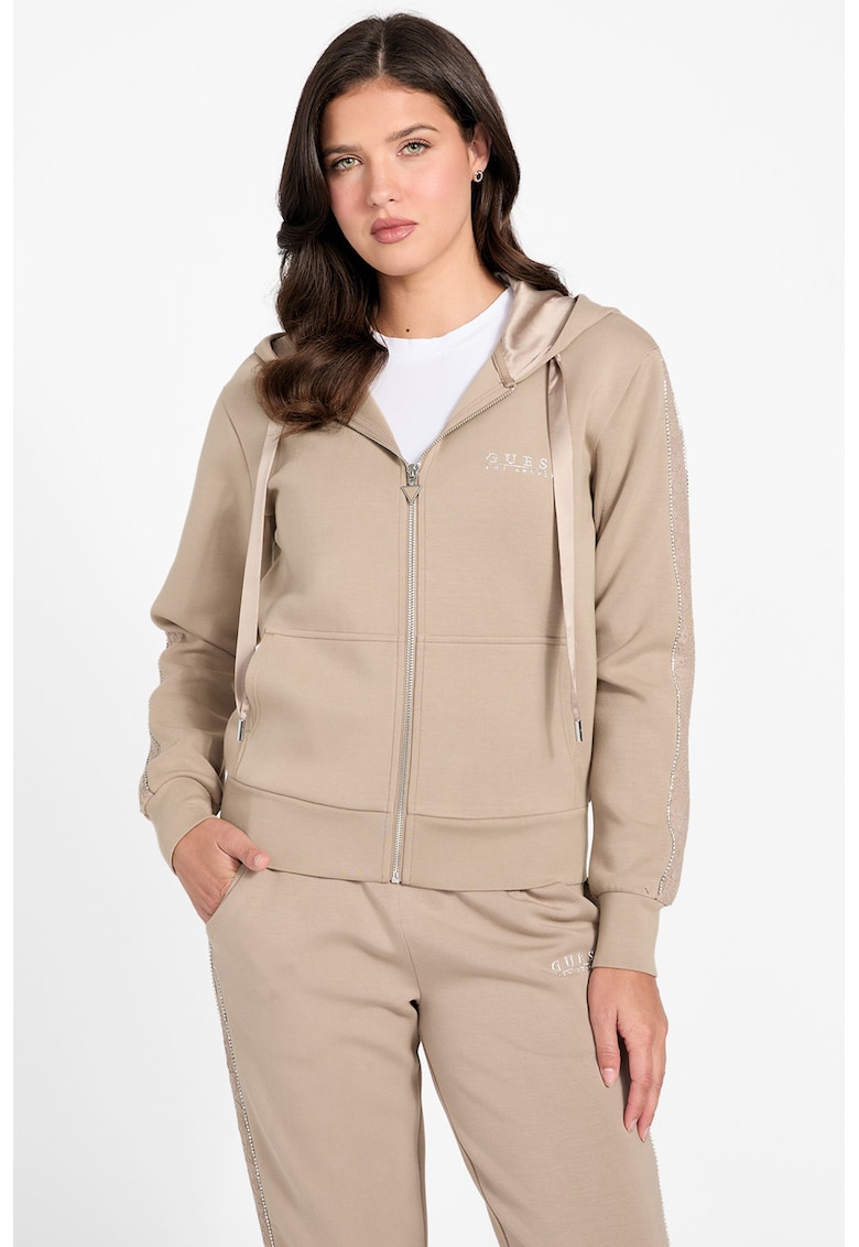 Hanorac cu fermoar si model uni - Maro camel