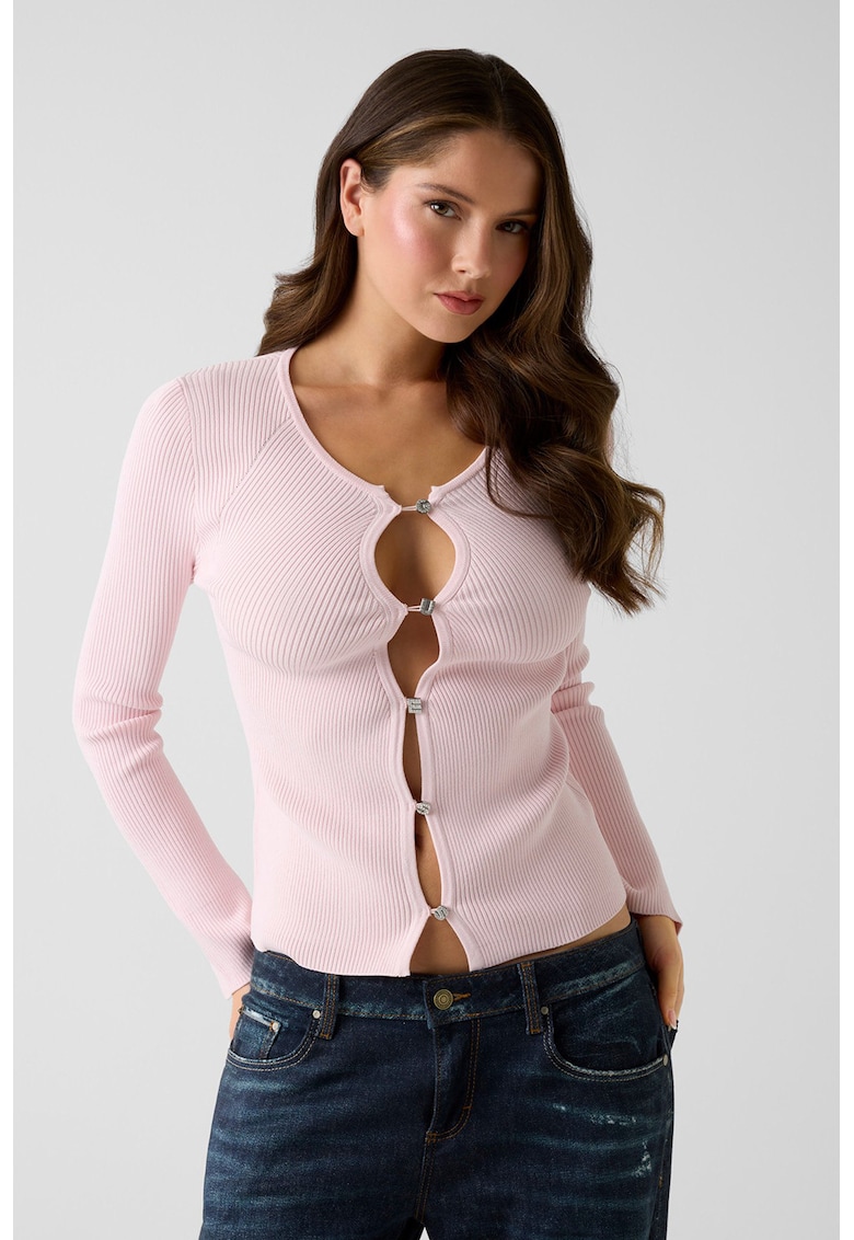 Pulover slim fit cu decolteu rotund - Roz