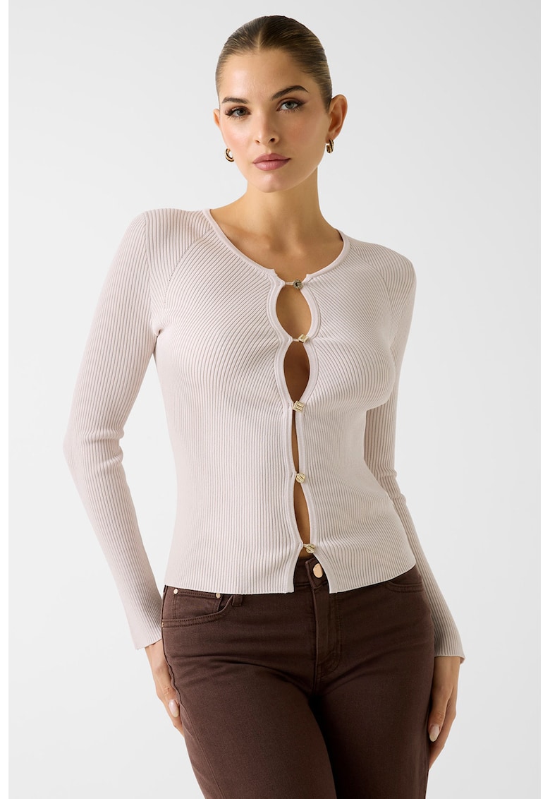 Pulover slim fit cu decolteu rotund - Maro nisip