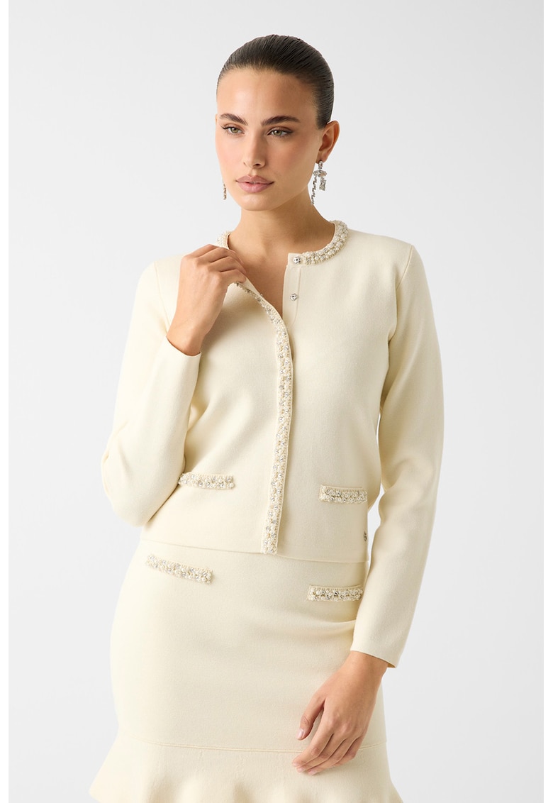 Cardigan slim fit cu decolteu la baza gatului - Crem