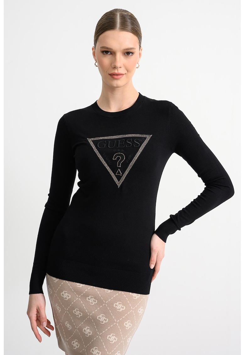 Bluza slim fit cu logo in relief si detalii cu strasuri - Negru/Argintiu