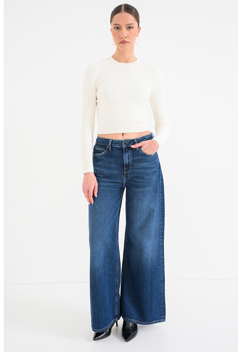 Pulover slim fit cu model torsade - Alb fildes